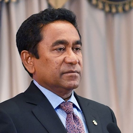 Close portrait of Abdulla Yameen mid-address.